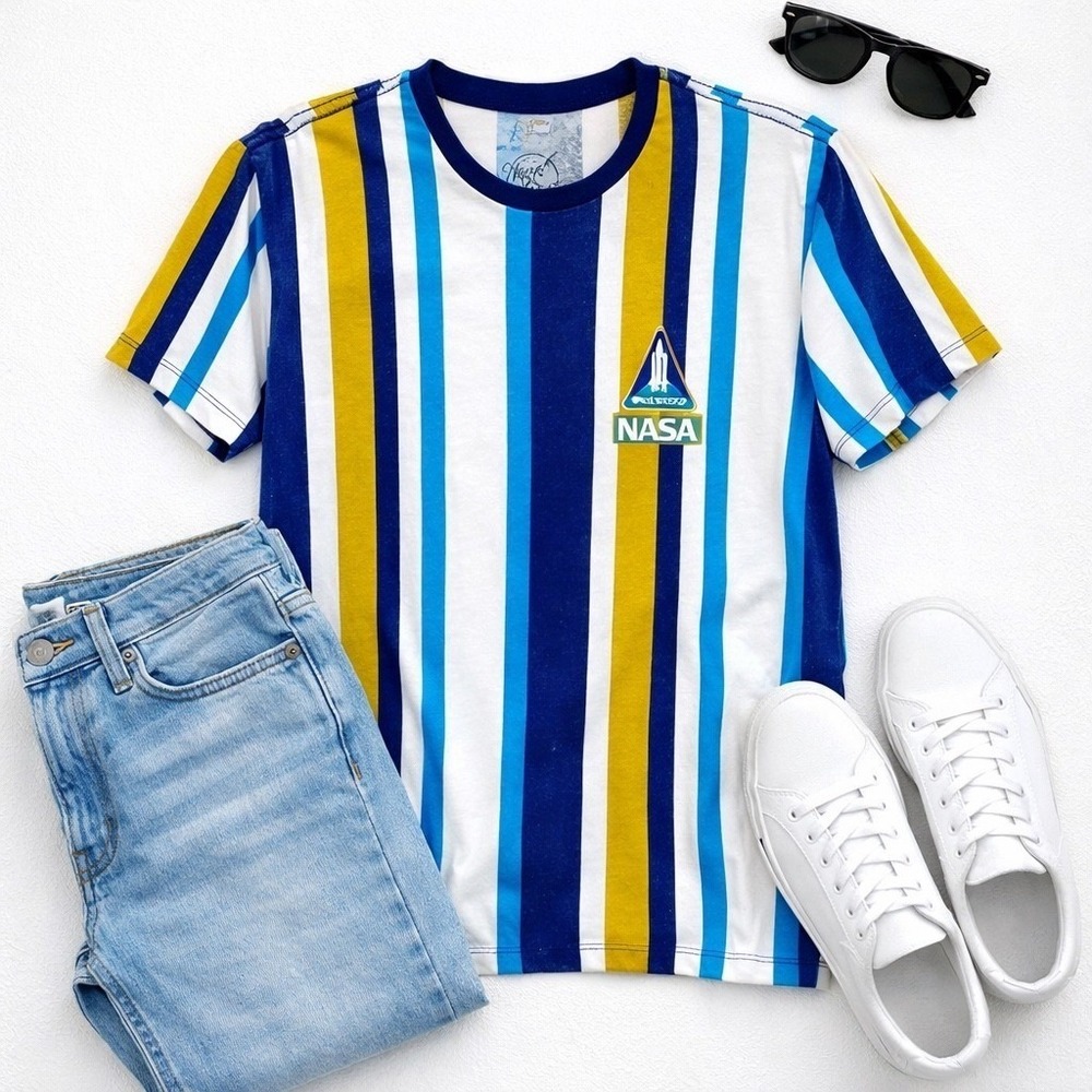 Neon Riot NASA T-Shirt Striped Unisex Vintage Vibes